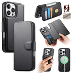 CASENEO For iPhone 16 Pro Max Magnetic Case RFID Blocking Wallet Detachable Leather Phone Cover with Wristband