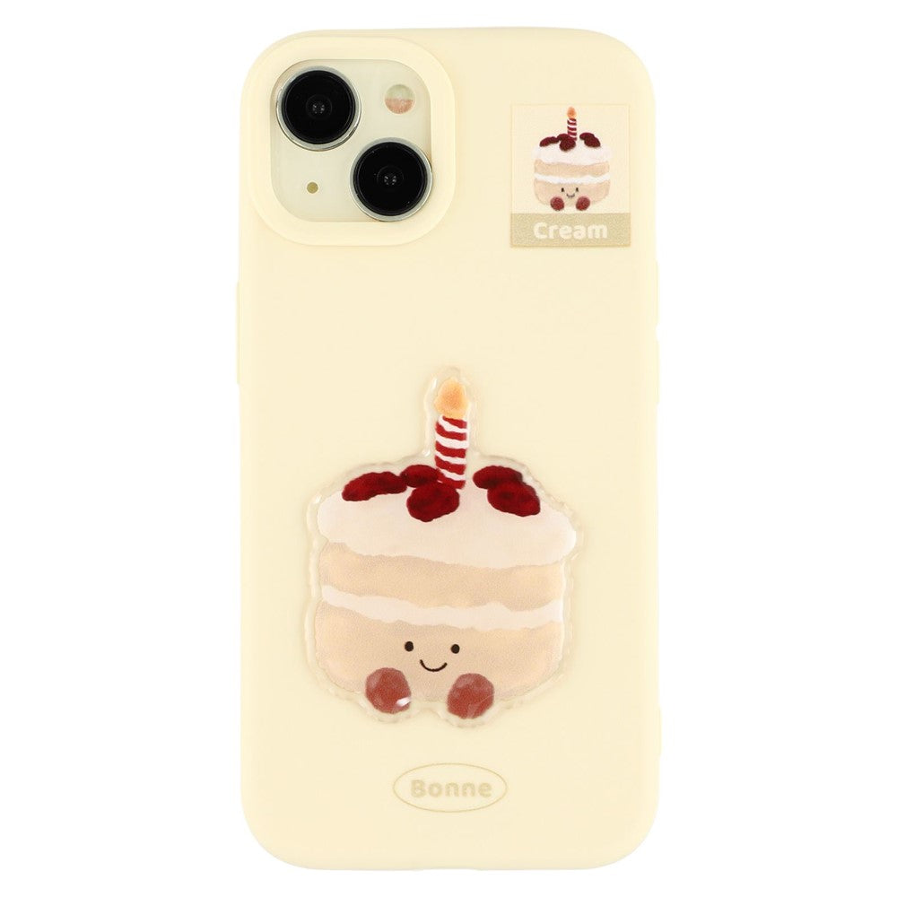 For iPhone 15 Case Pattern Printed 2.0mm TPU Phone Cover with 3D Accessories Decor