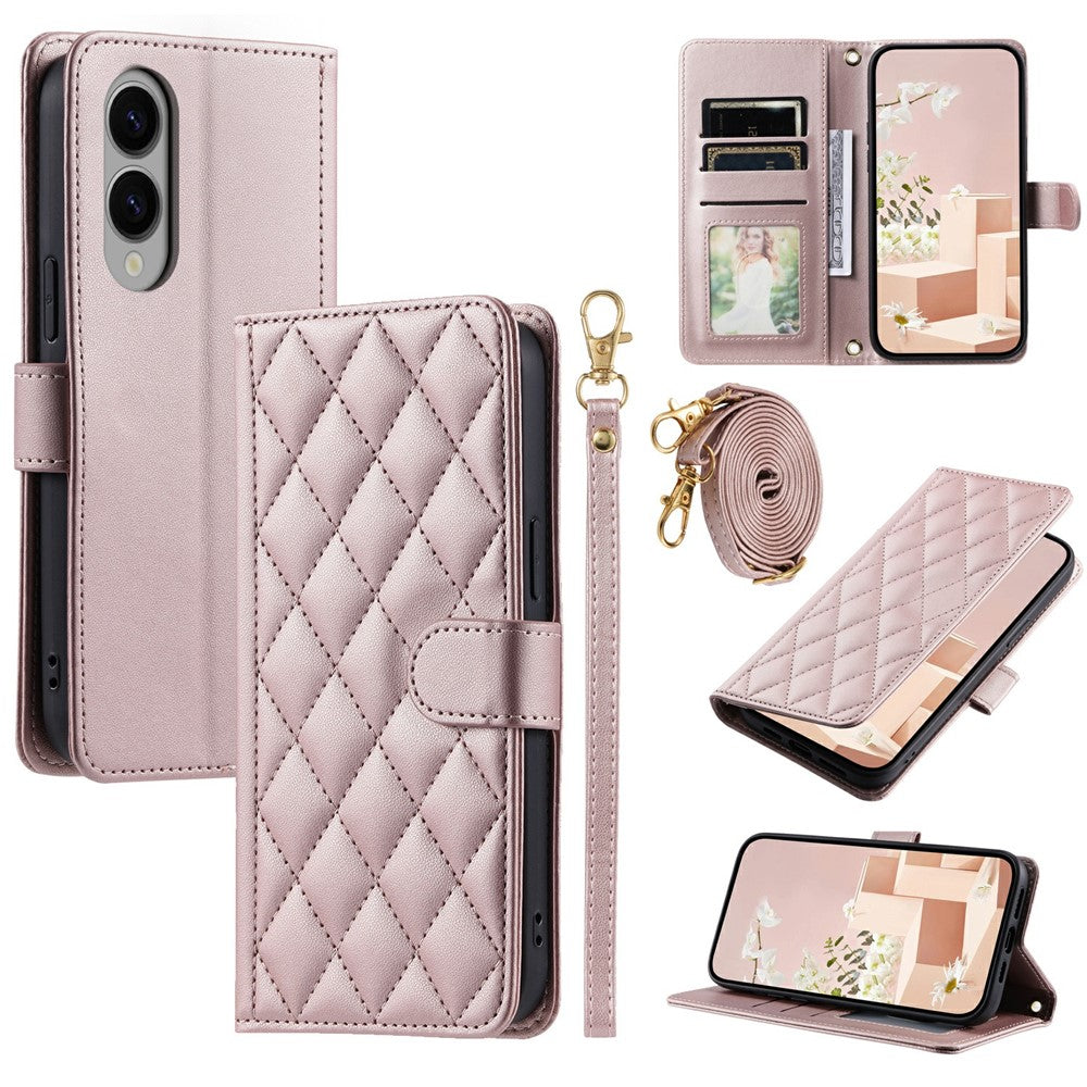 For Samsung Galaxy S25 Edge Wallet Case Rhombus Grid PU Leather Phone Cover