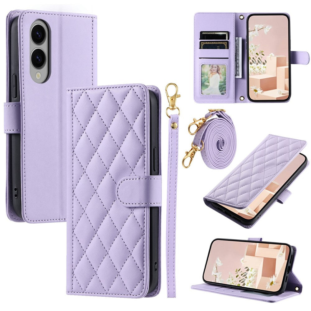 For Samsung Galaxy S25 Edge Wallet Case Rhombus Grid PU Leather Phone Cover