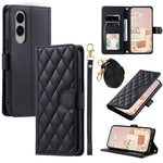 For Samsung Galaxy S25 Edge Wallet Case Rhombus Grid PU Leather Phone Cover
