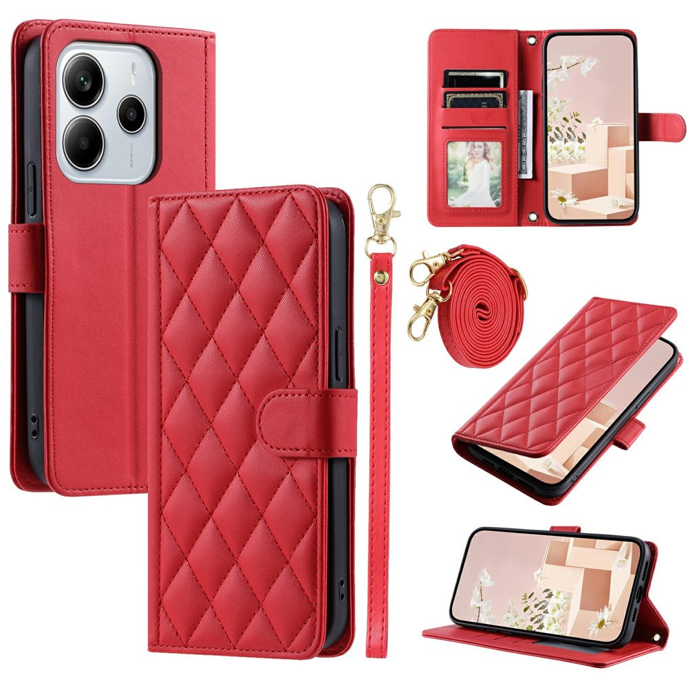 For Xiaomi Redmi Note 14 4G (163.25mm) Wallet Case Rhombus Grid PU Leather Phone Cover