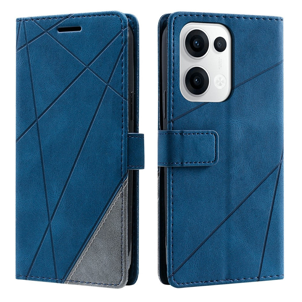 For Oppo Reno13 5G (Global) Case Imprinted Lines PU Leather Splicing Wallet Phone Cover