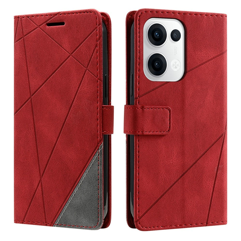 For Oppo Reno13 5G (Global) Case Imprinted Lines PU Leather Splicing Wallet Phone Cover