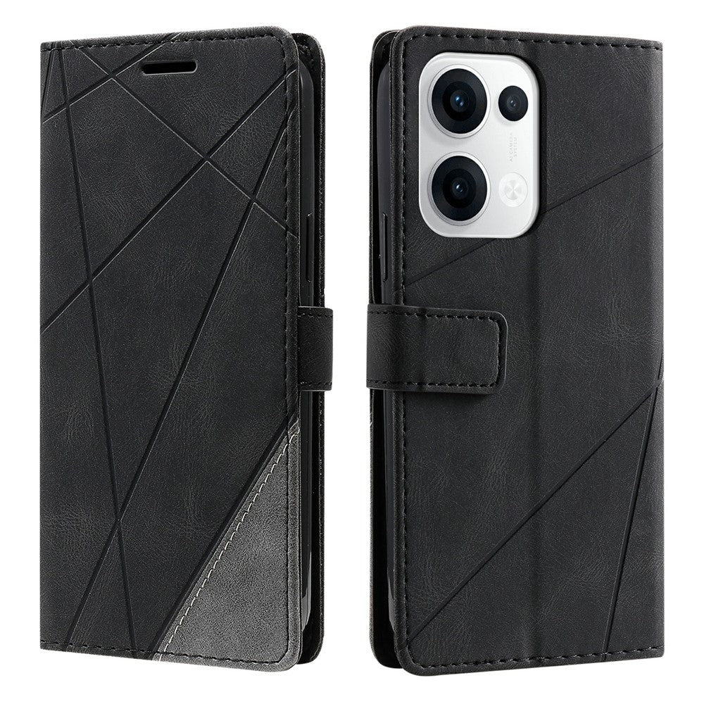 For Oppo Reno13 5G (Global) Case Imprinted Lines PU Leather Splicing Wallet Phone Cover