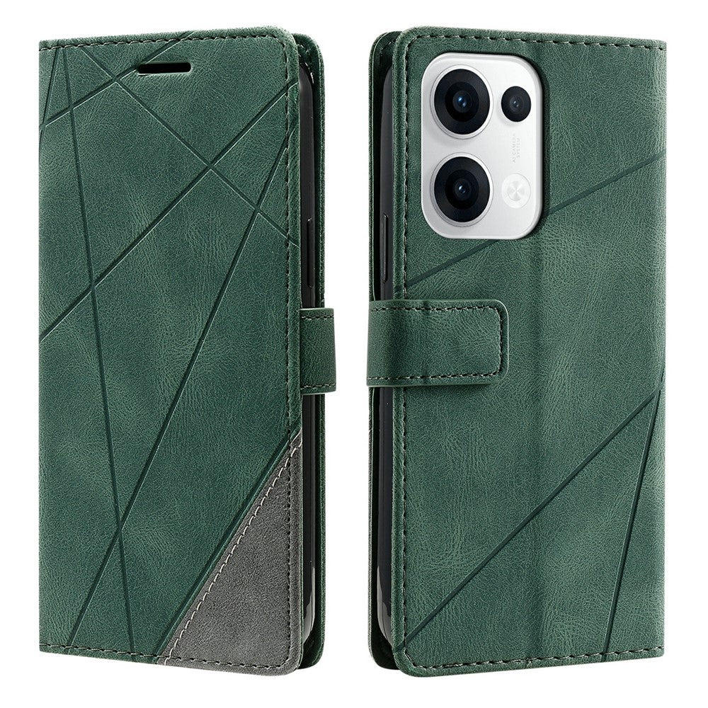 For Oppo Reno13 5G (Global) Case Imprinted Lines PU Leather Splicing Wallet Phone Cover