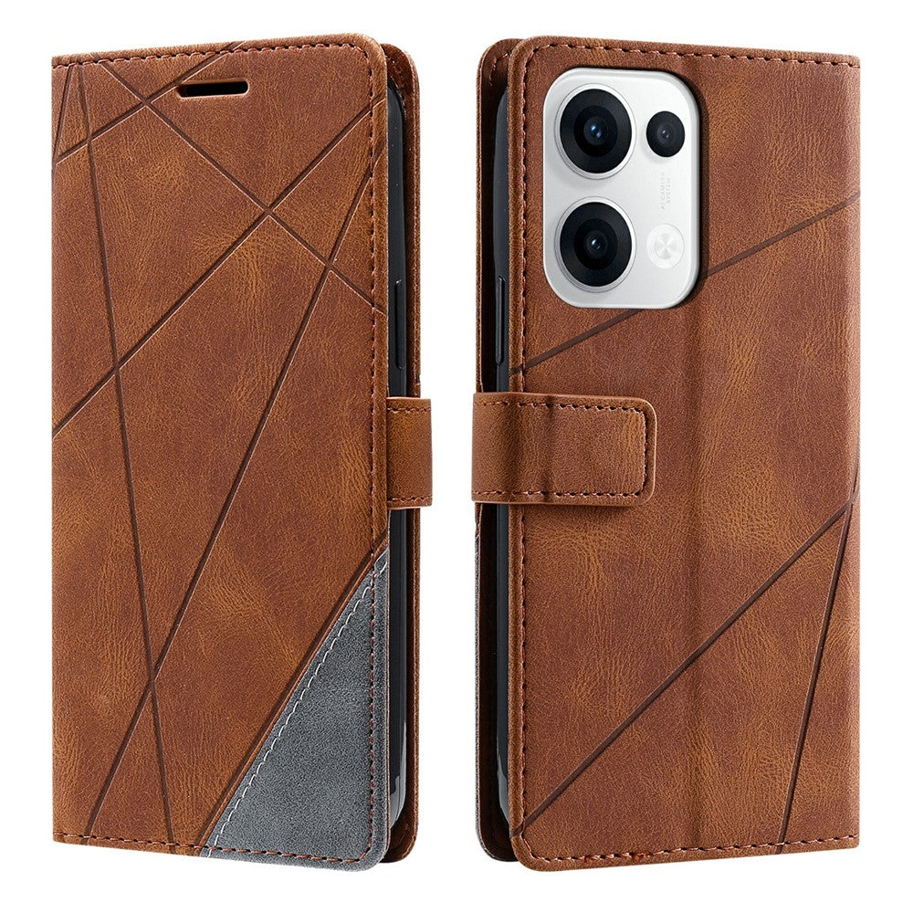 For Oppo Reno13 5G (Global) Case Imprinted Lines PU Leather Splicing Wallet Phone Cover