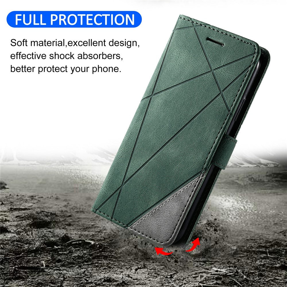For Xiaomi Redmi Note 14 4G (163.25mm) Case Imprinted Lines PU Leather Splicing Wallet Phone Cover