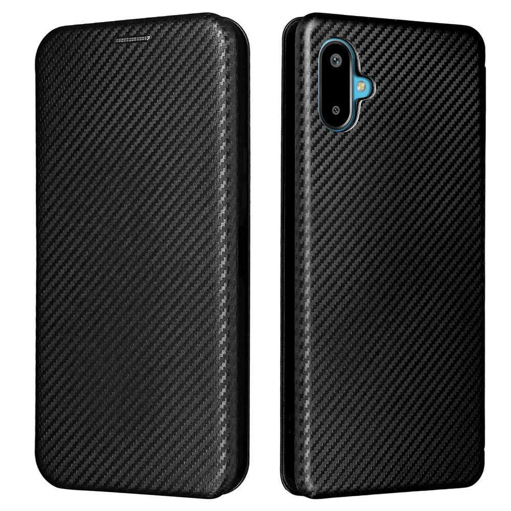 Til Samsung Galaxy F06 5G / M06 5G etui kulfiberstruktur, stødsikkert PU-læder telefoncover