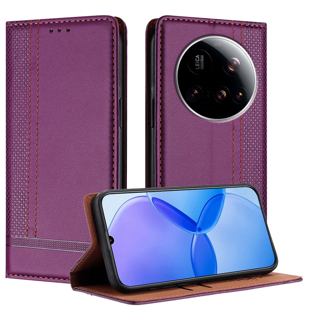For Xiaomi 15 Ultra Case L-Shaped Grid Pattern Leather Stand Phone Cover with Card Slots