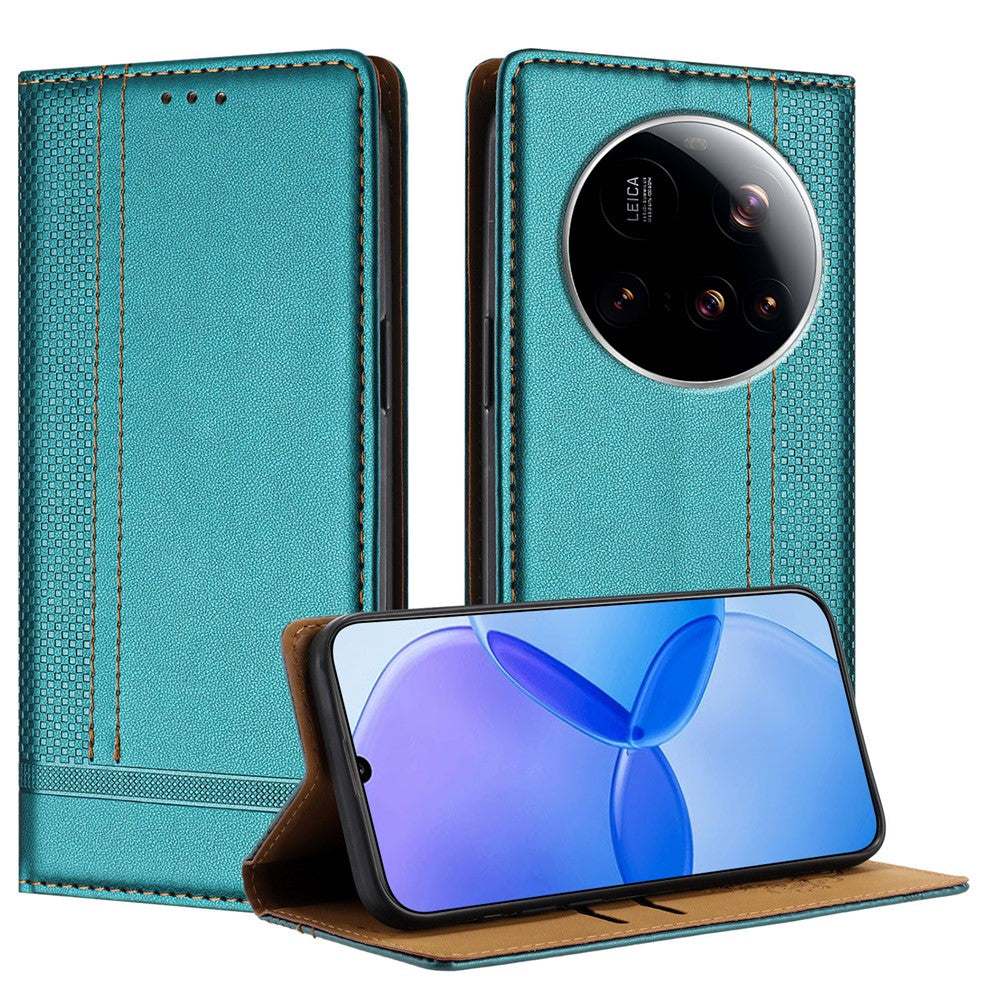 For Xiaomi 15 Ultra Case L-Shaped Grid Pattern Leather Stand Phone Cover with Card Slots