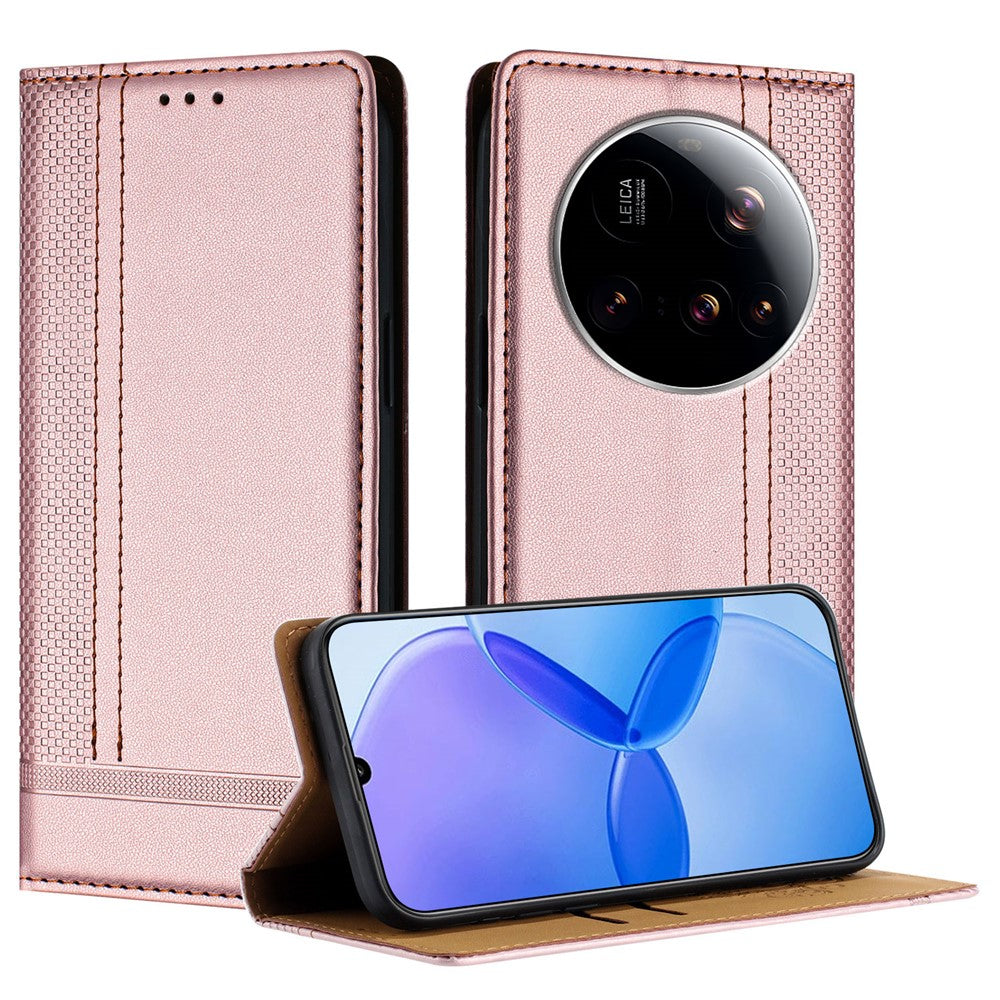 For Xiaomi 15 Ultra Case L-Shaped Grid Pattern Leather Stand Phone Cover with Card Slots