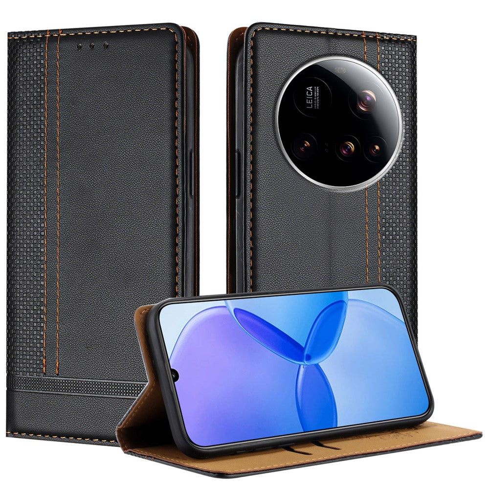 For Xiaomi 15 Ultra Case L-Shaped Grid Pattern Leather Stand Phone Cover with Card Slots