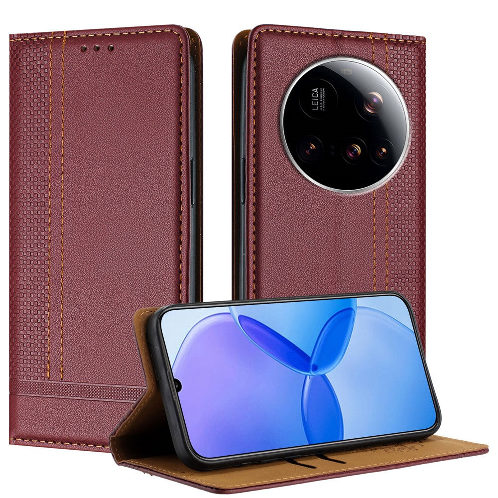 For Xiaomi 15 Ultra Case L-Shaped Grid Pattern Leather Stand Phone Cover with Card Slots