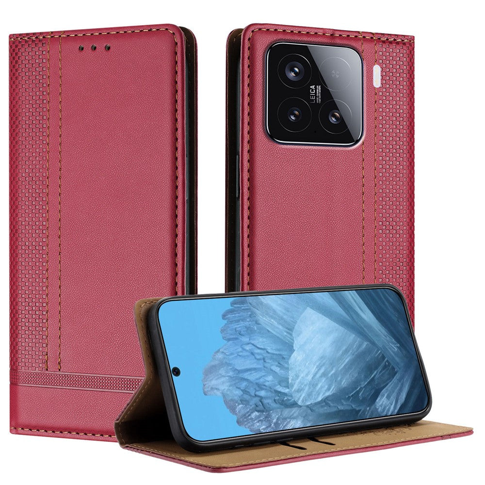 For Xiaomi 15 Case L-Shaped Grid Pattern Leather Stand Phone Cover with Card Slots