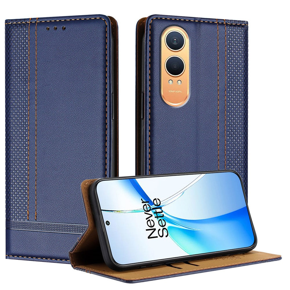 OnePlus Nord CE4 Lite 5G-skal L-format rutmönster läderstativ mobilskal med kortplatser