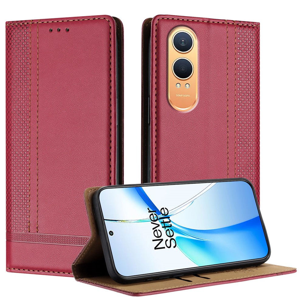 For OnePlus Nord CE4 Lite 5G Case L-Shaped Grid Pattern Leather Stand Phone Cover with Card Slots