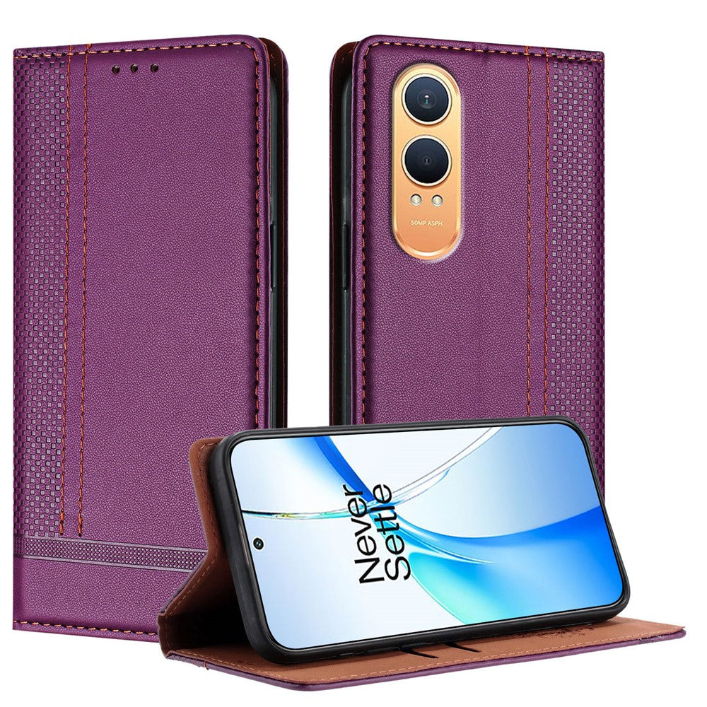 For OnePlus Nord CE4 Lite 5G Case L-Shaped Grid Pattern Leather Stand Phone Cover with Card Slots