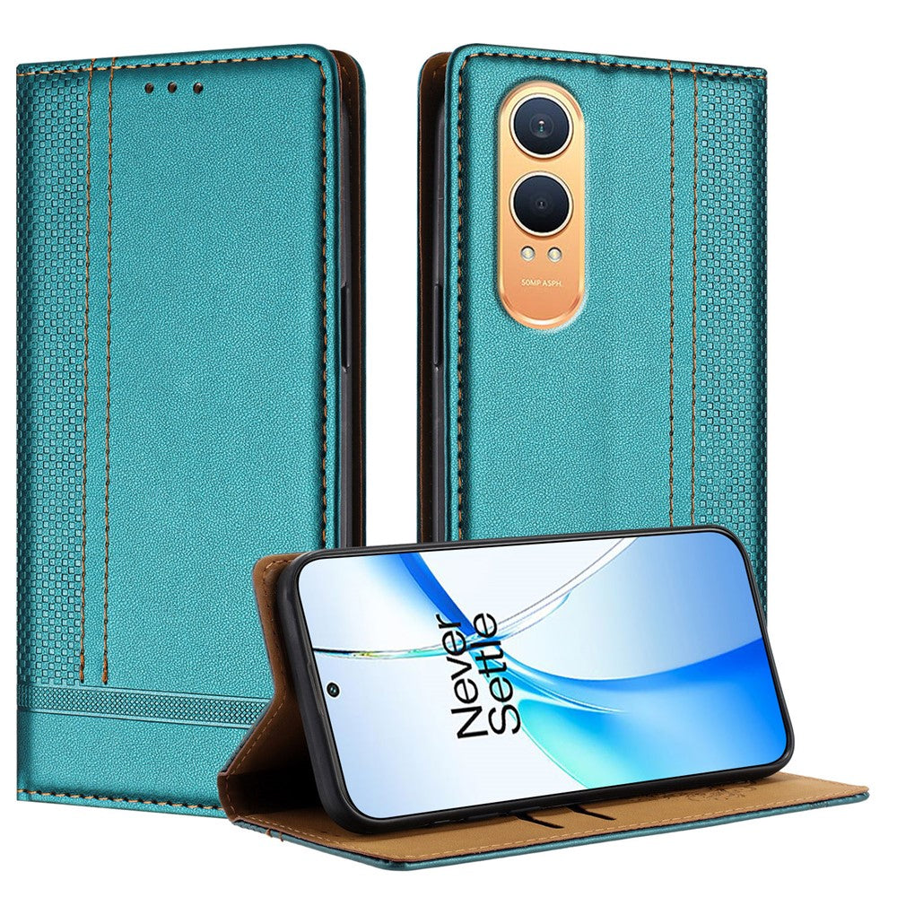 For OnePlus Nord CE4 Lite 5G Case L-Shaped Grid Pattern Leather Stand Phone Cover with Card Slots