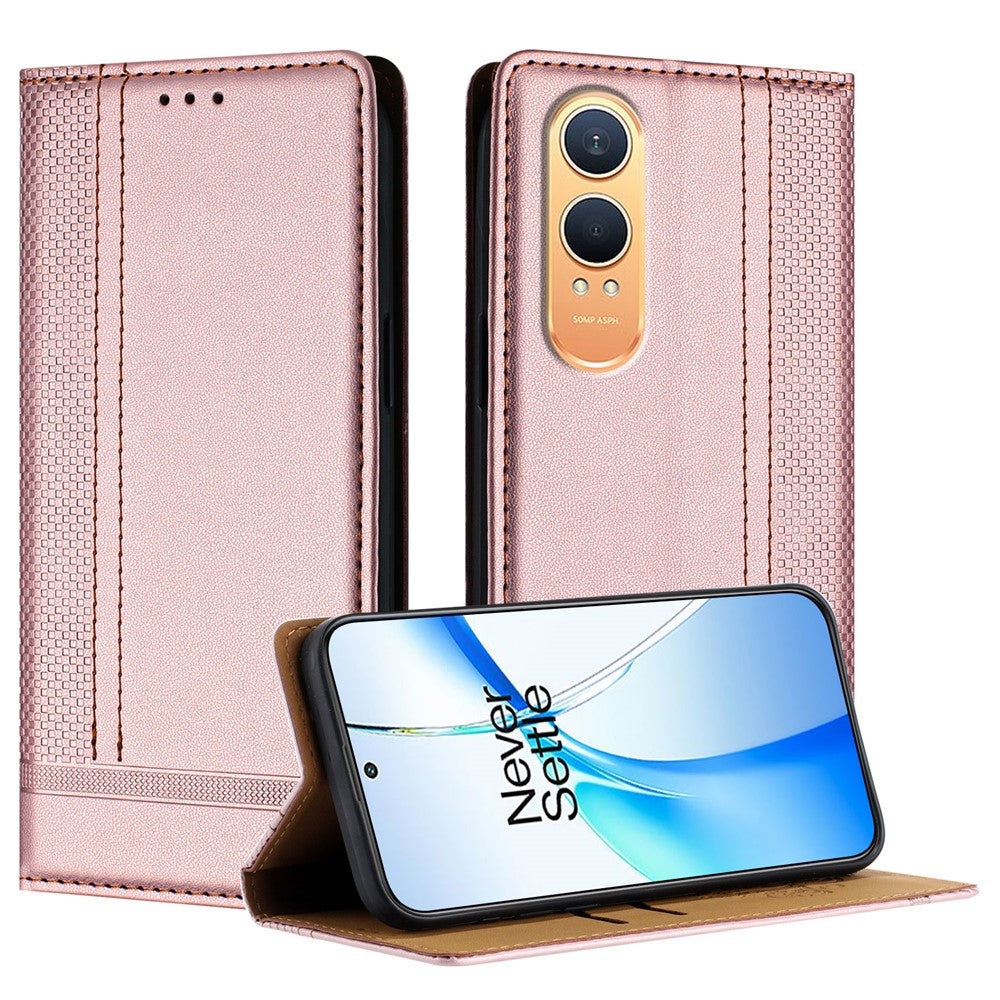 For OnePlus Nord CE4 Lite 5G Case L-Shaped Grid Pattern Leather Stand Phone Cover with Card Slots