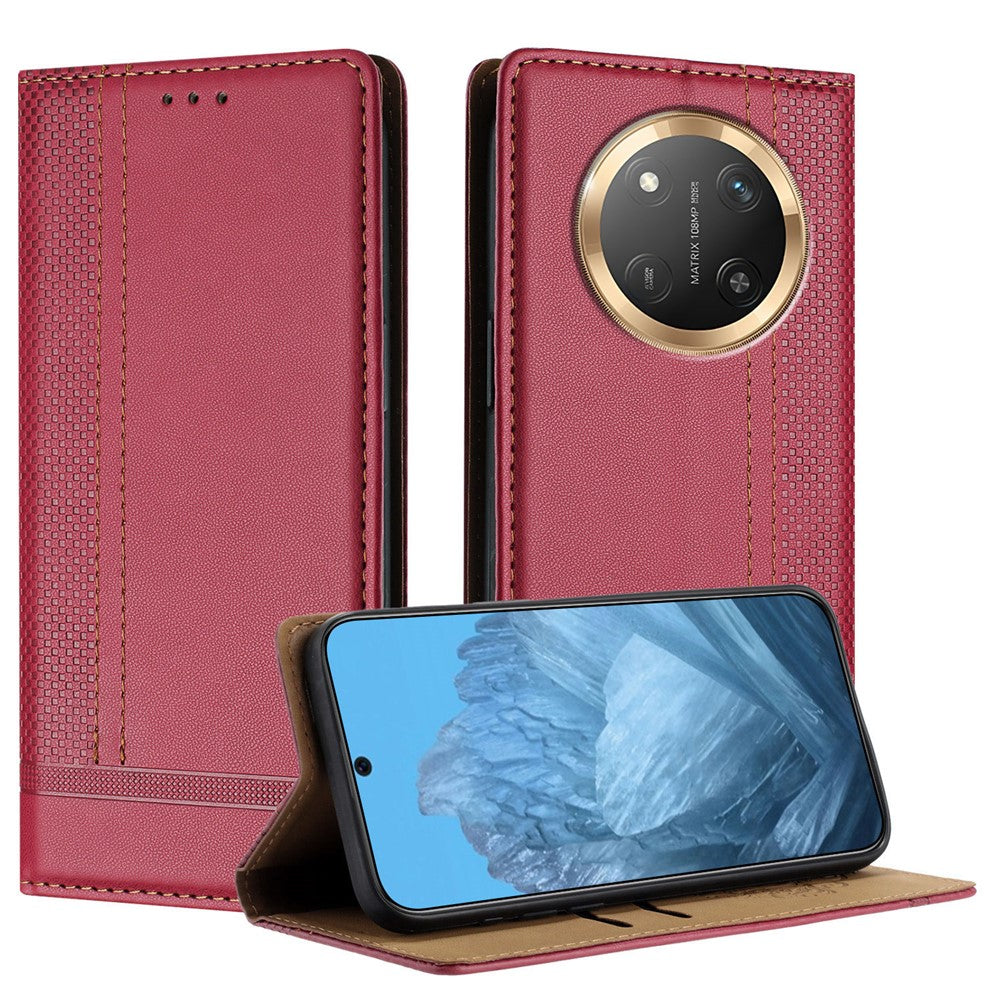 For Honor Magic7 Lite 5G / X9c 5G / X60 Pro 5G Case L-Shaped Grid Pattern Leather Stand Phone Cover with Card Slots