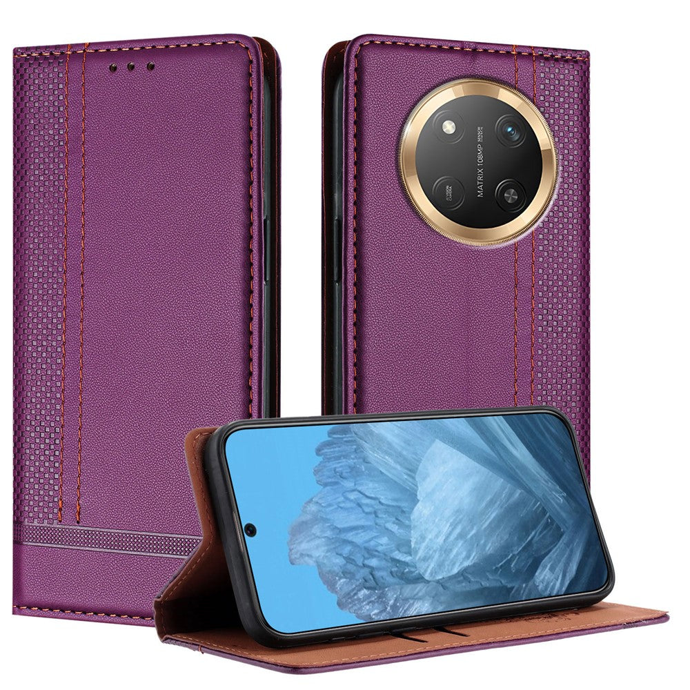 For Honor Magic7 Lite 5G / X9c 5G / X60 Pro 5G Case L-Shaped Grid Pattern Leather Stand Phone Cover with Card Slots