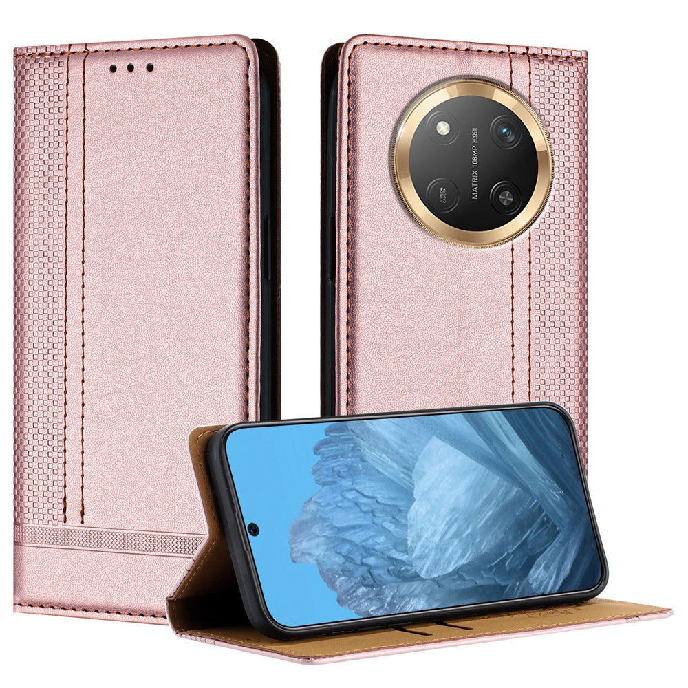 For Honor Magic7 Lite 5G / X9c 5G / X60 Pro 5G Case L-Shaped Grid Pattern Leather Stand Phone Cover with Card Slots