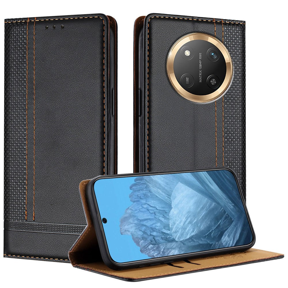 For Honor Magic7 Lite 5G / X9c 5G / X60 Pro 5G Case L-Shaped Grid Pattern Leather Stand Phone Cover with Card Slots
