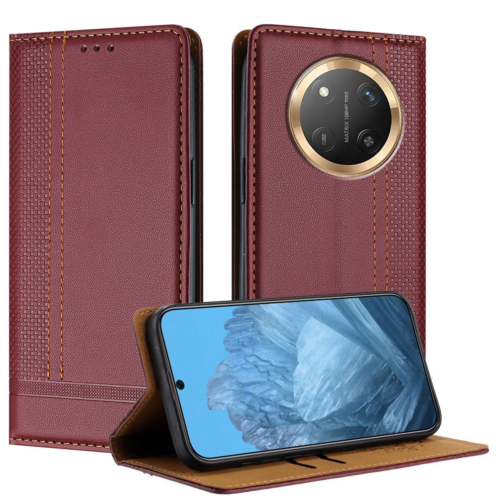 For Honor Magic7 Lite 5G / X9c 5G / X60 Pro 5G Case L-Shaped Grid Pattern Leather Stand Phone Cover with Card Slots