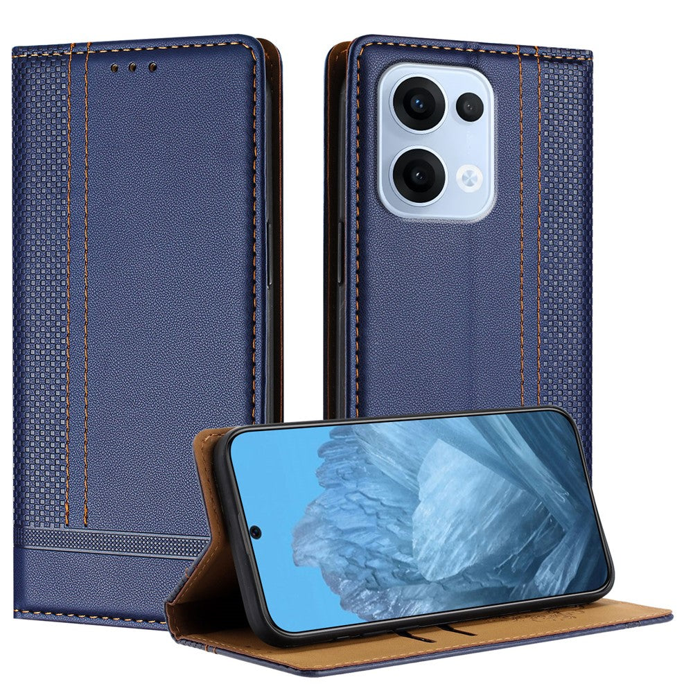 Oppo Reno13 5G (Global) Skal L-Format Rutmönster Läder Stativ mobilskal med Kortplatser