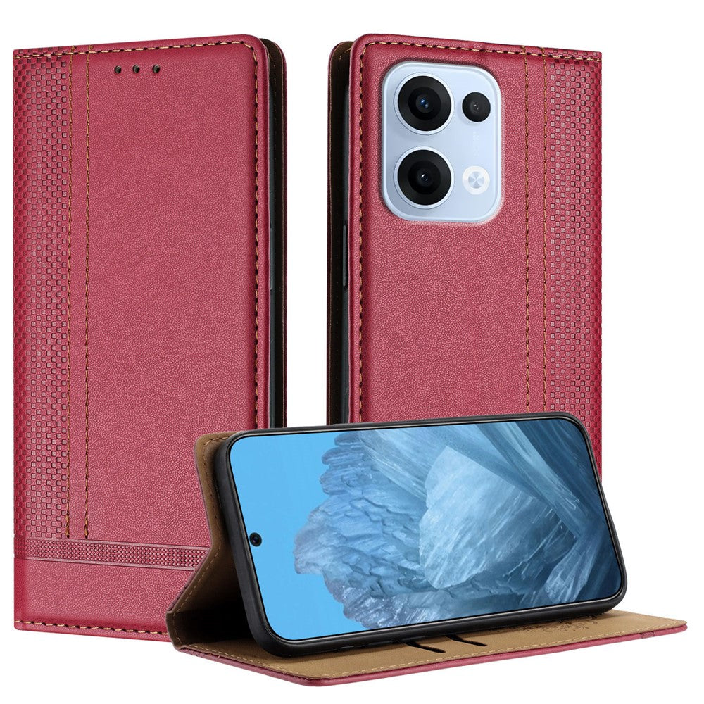 For Oppo Reno13 5G (Global) Case L-Shaped Grid Pattern Leather Stand Phone Cover with Card Slots