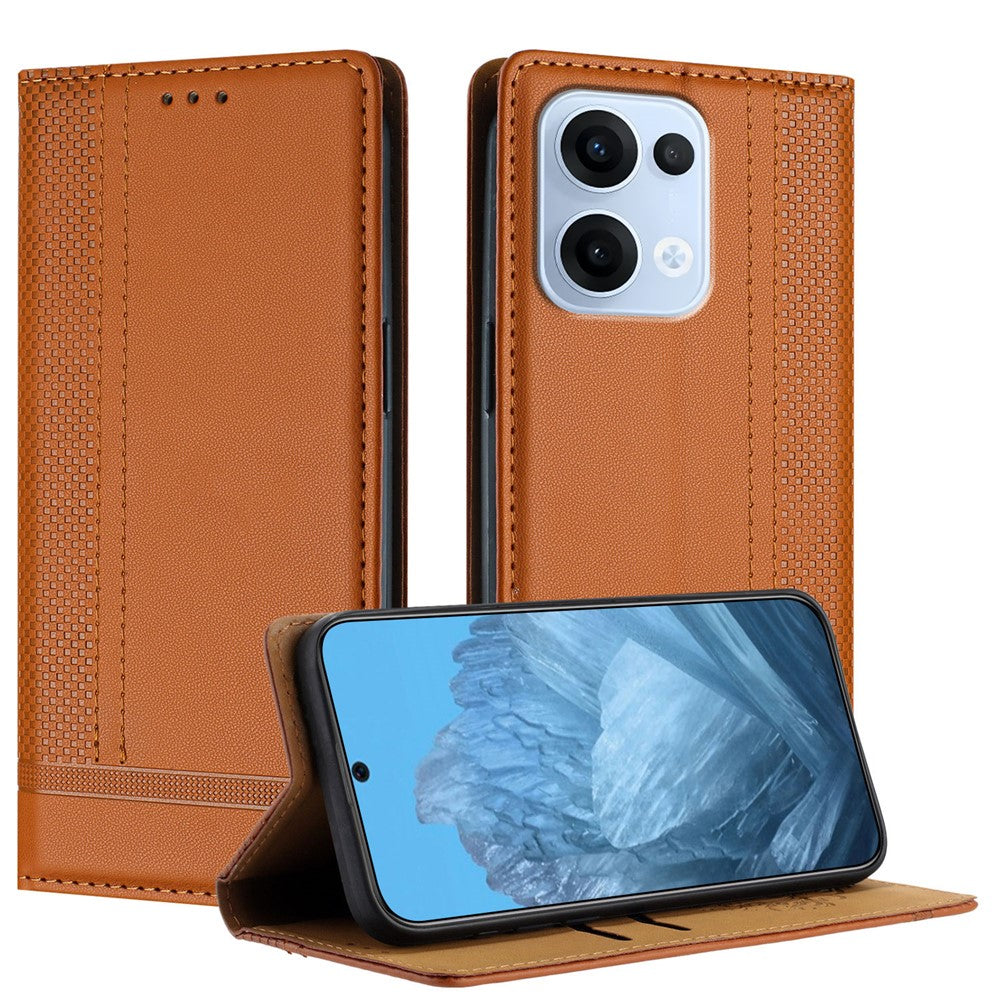 For Oppo Reno13 5G (Global) Case L-Shaped Grid Pattern Leather Stand Phone Cover with Card Slots
