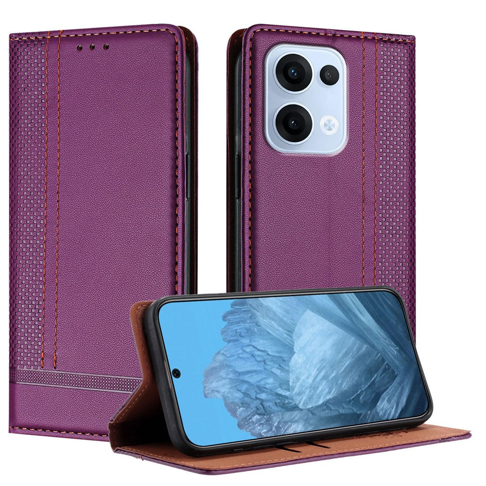 For Oppo Reno13 5G (Global) Case L-Shaped Grid Pattern Leather Stand Phone Cover with Card Slots