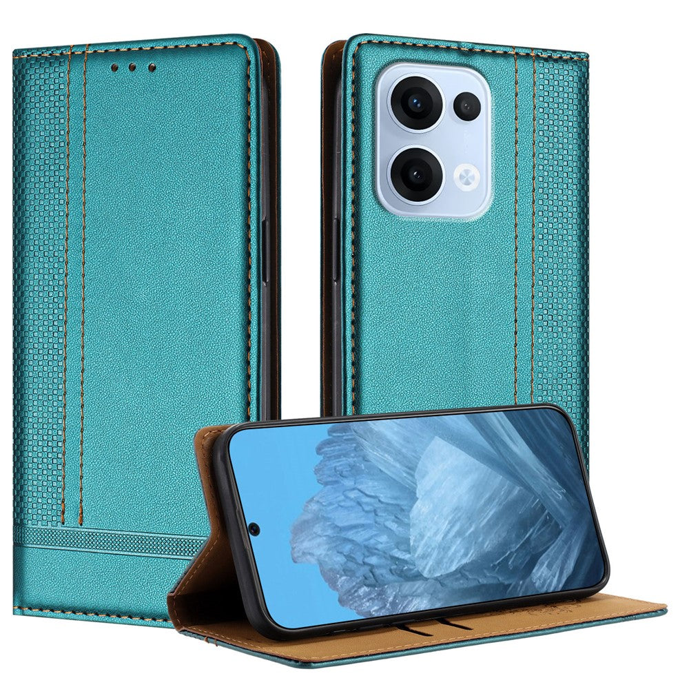 For Oppo Reno13 5G (Global) Case L-Shaped Grid Pattern Leather Stand Phone Cover with Card Slots