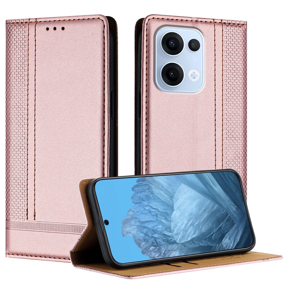 For Oppo Reno13 5G (Global) Case L-Shaped Grid Pattern Leather Stand Phone Cover with Card Slots