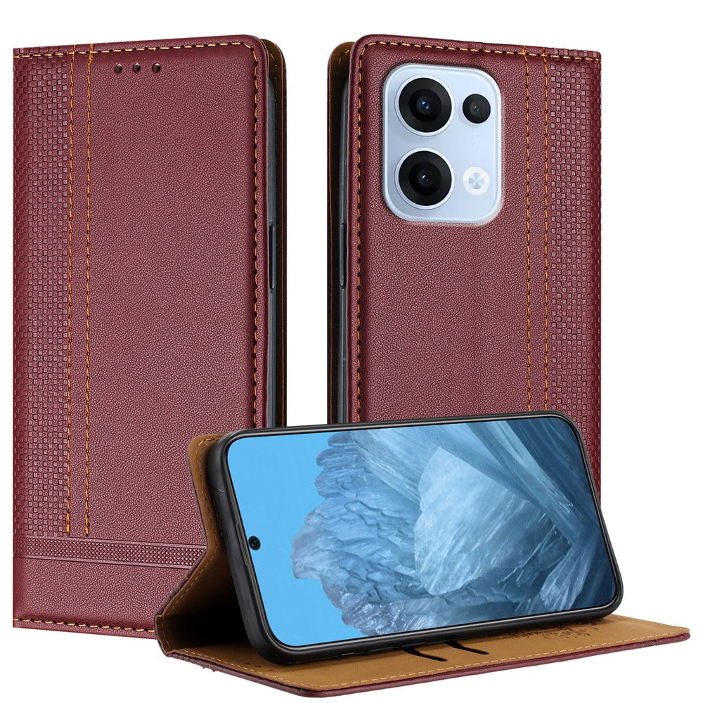 For Oppo Reno13 5G (Global) Case L-Shaped Grid Pattern Leather Stand Phone Cover with Card Slots