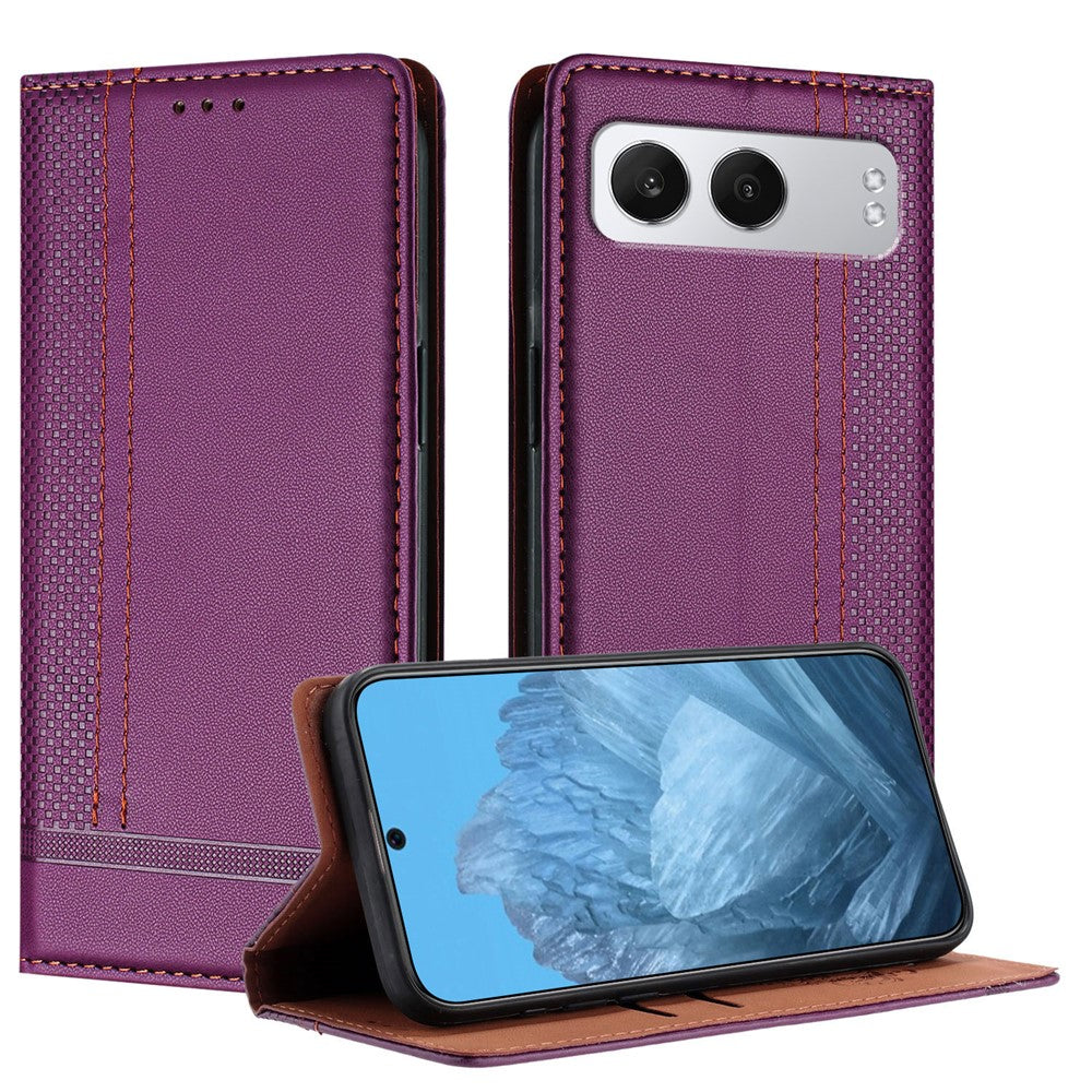 For OnePlus Nord 4 Case L-Shaped Grid Pattern Leather Stand Phone Cover with Card Slots