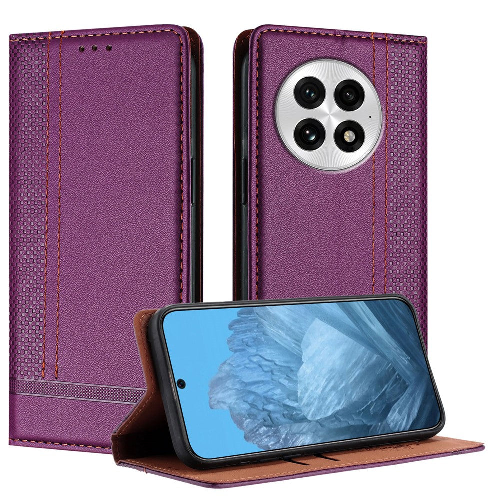 For OnePlus 13 Case L-Shaped Grid Pattern Leather Stand Phone Cover with Card Slots