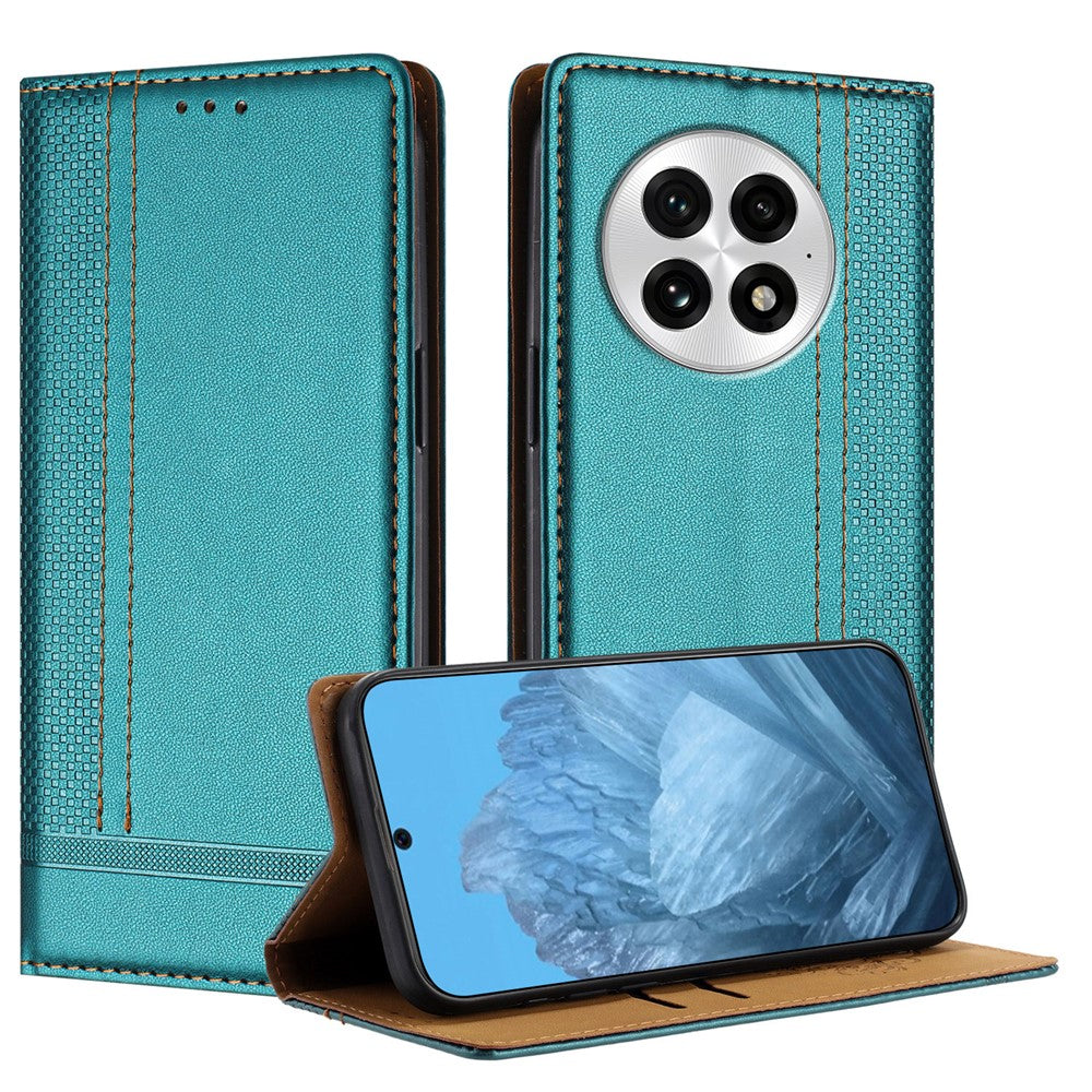 For OnePlus 13 Case L-Shaped Grid Pattern Leather Stand Phone Cover with Card Slots