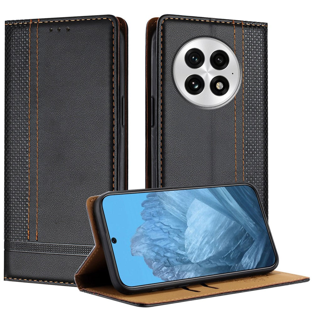 For OnePlus 13 Case L-Shaped Grid Pattern Leather Stand Phone Cover with Card Slots