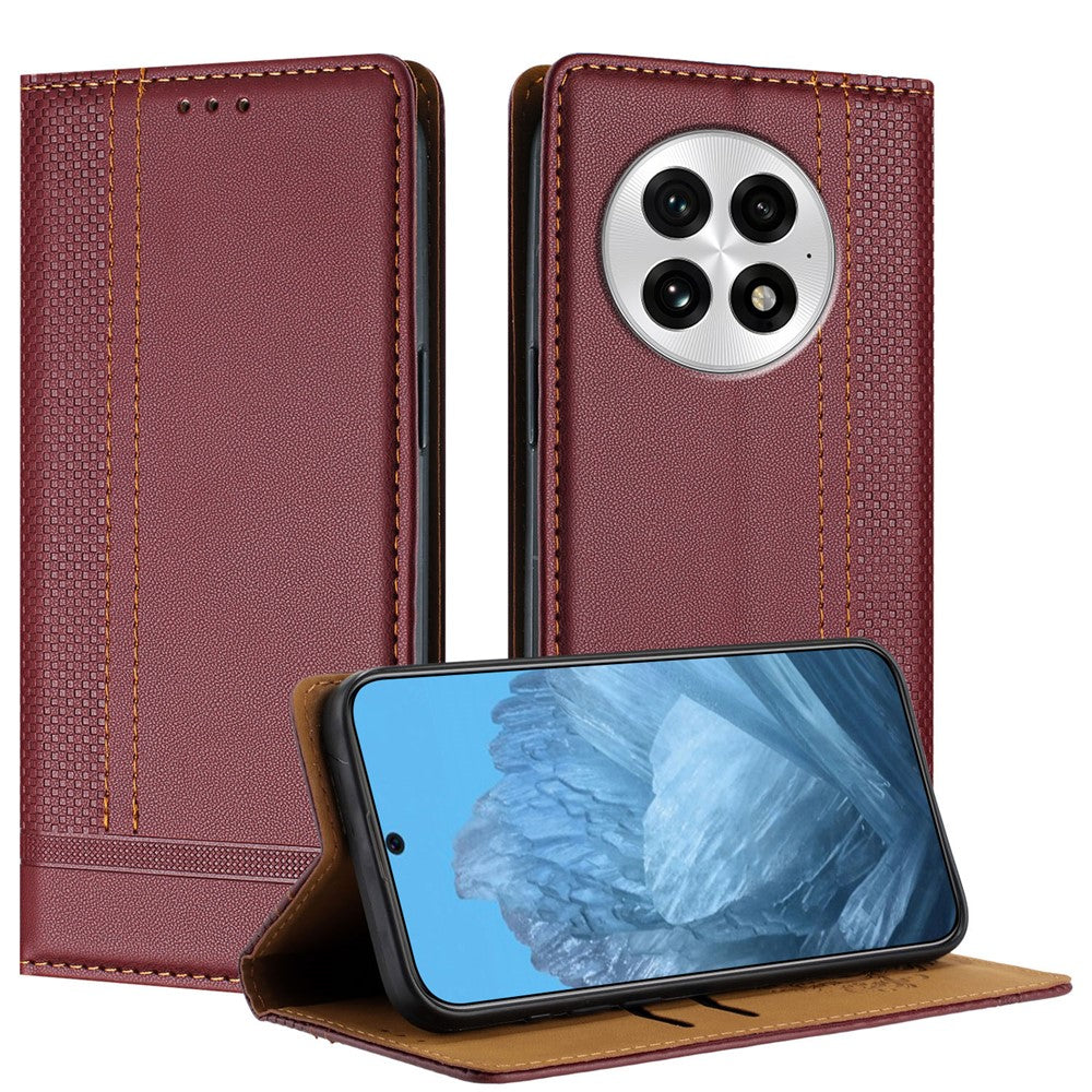 For OnePlus 13 Case L-Shaped Grid Pattern Leather Stand Phone Cover with Card Slots