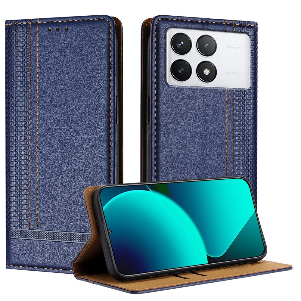 For Xiaomi 14T Case L-Shaped Grid Pattern Leather Stand Phone Cover with Card Slots