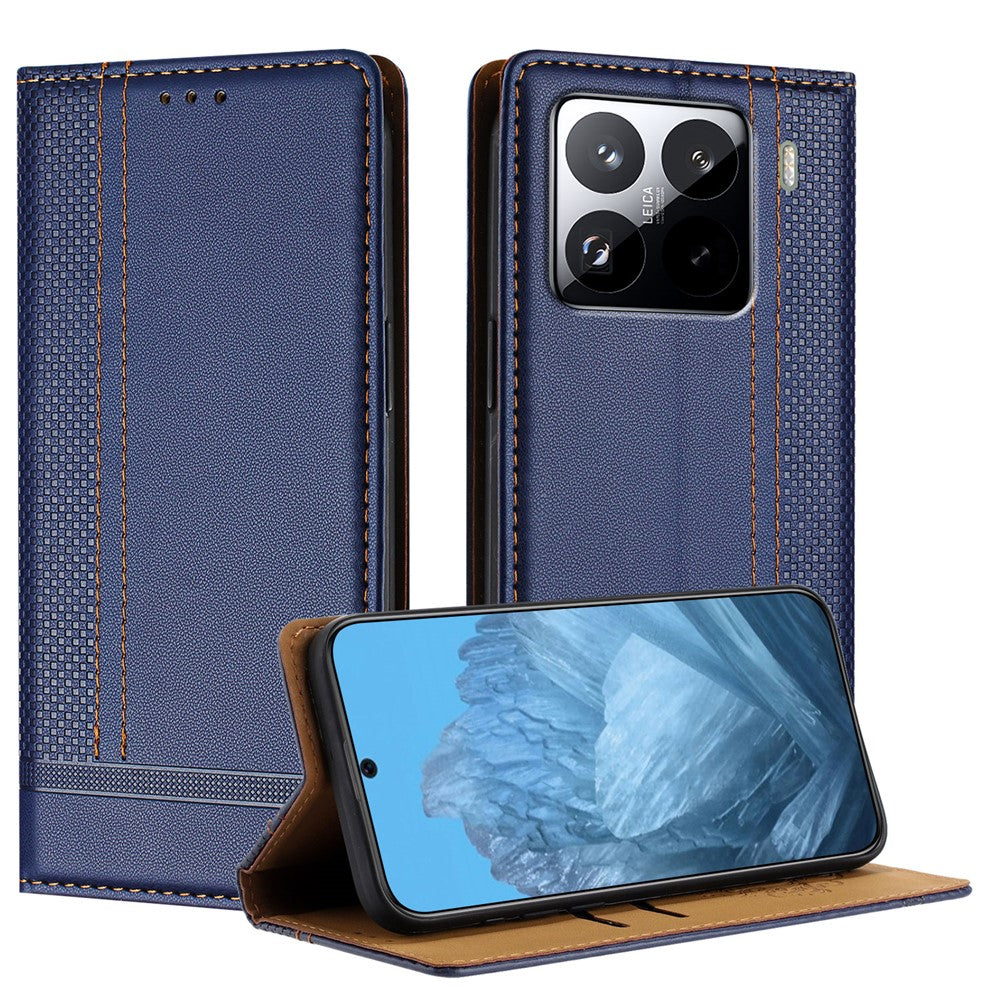 For Xiaomi 15 Pro Case L-Shaped Grid Pattern Leather Stand Phone Cover with Card Slots