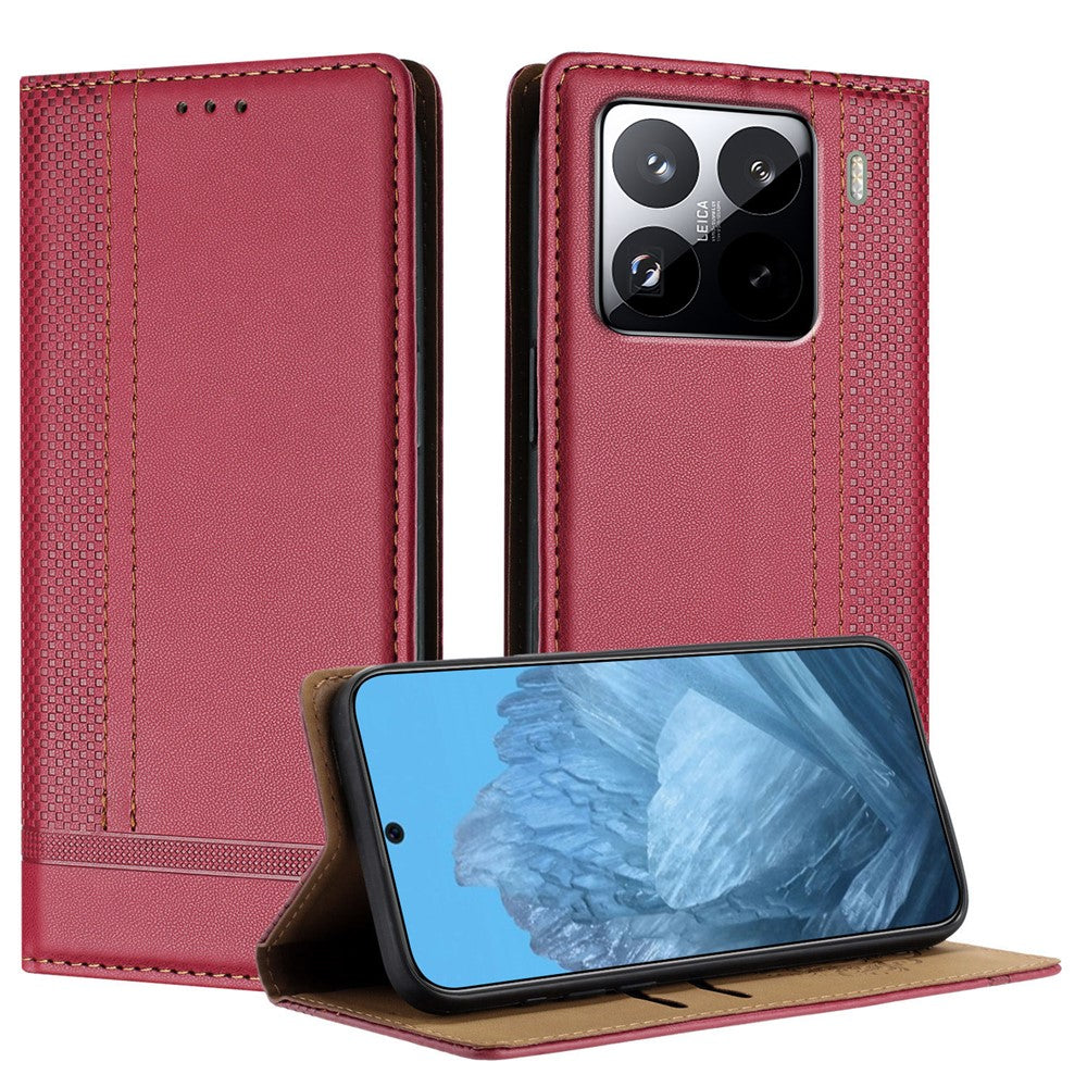 For Xiaomi 15 Pro Case L-Shaped Grid Pattern Leather Stand Phone Cover with Card Slots