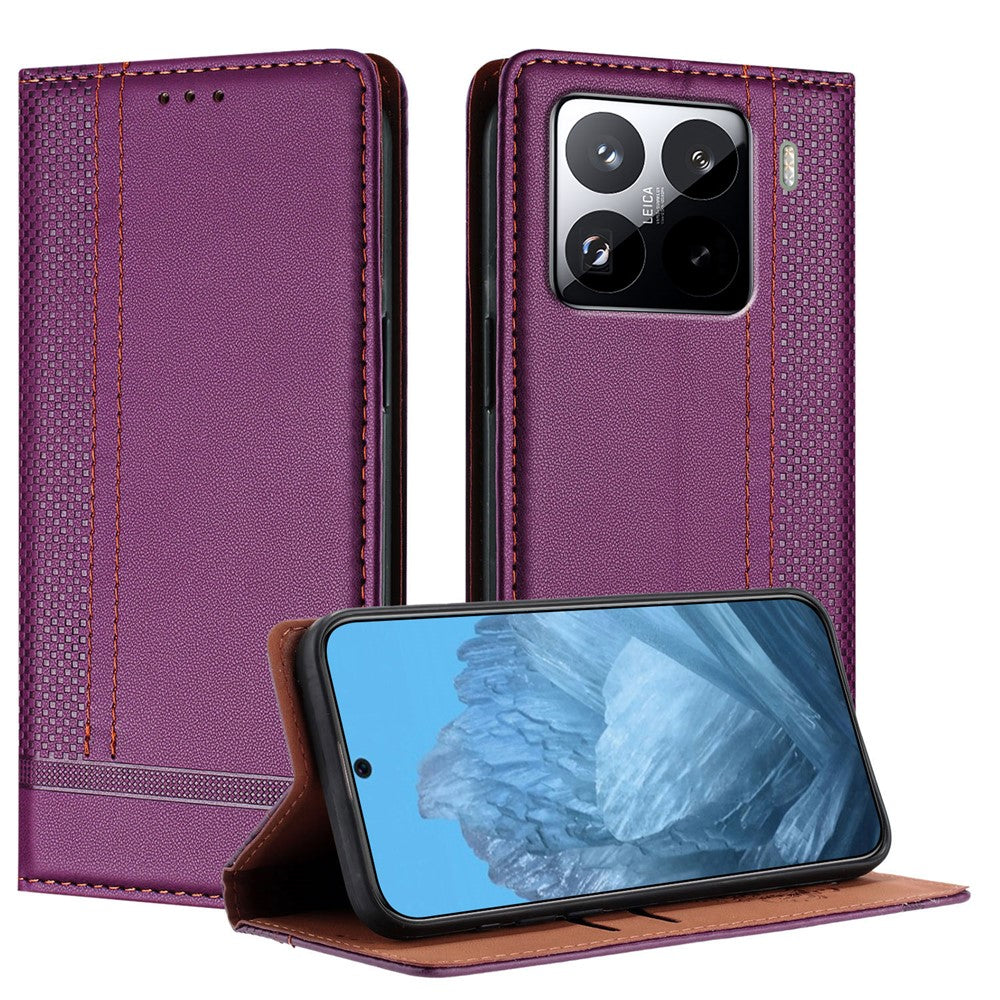 For Xiaomi 15 Pro Case L-Shaped Grid Pattern Leather Stand Phone Cover with Card Slots