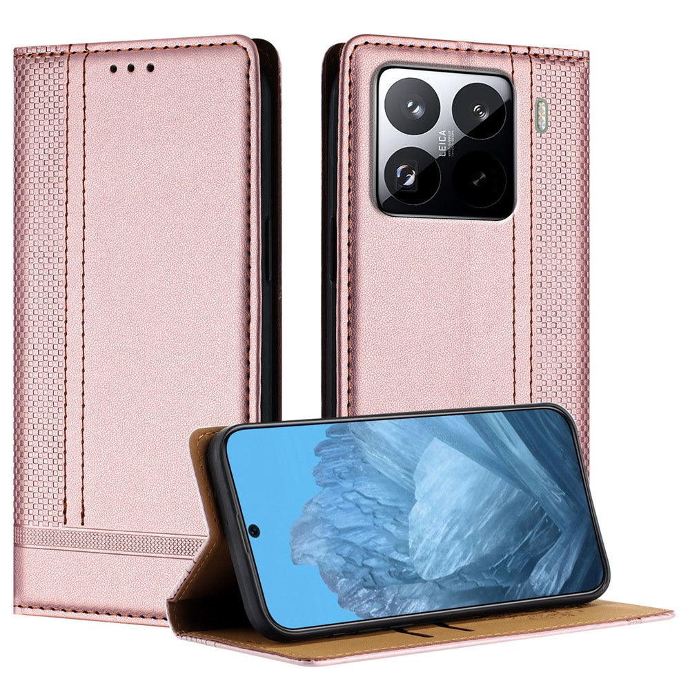 For Xiaomi 15 Pro Case L-Shaped Grid Pattern Leather Stand Phone Cover with Card Slots
