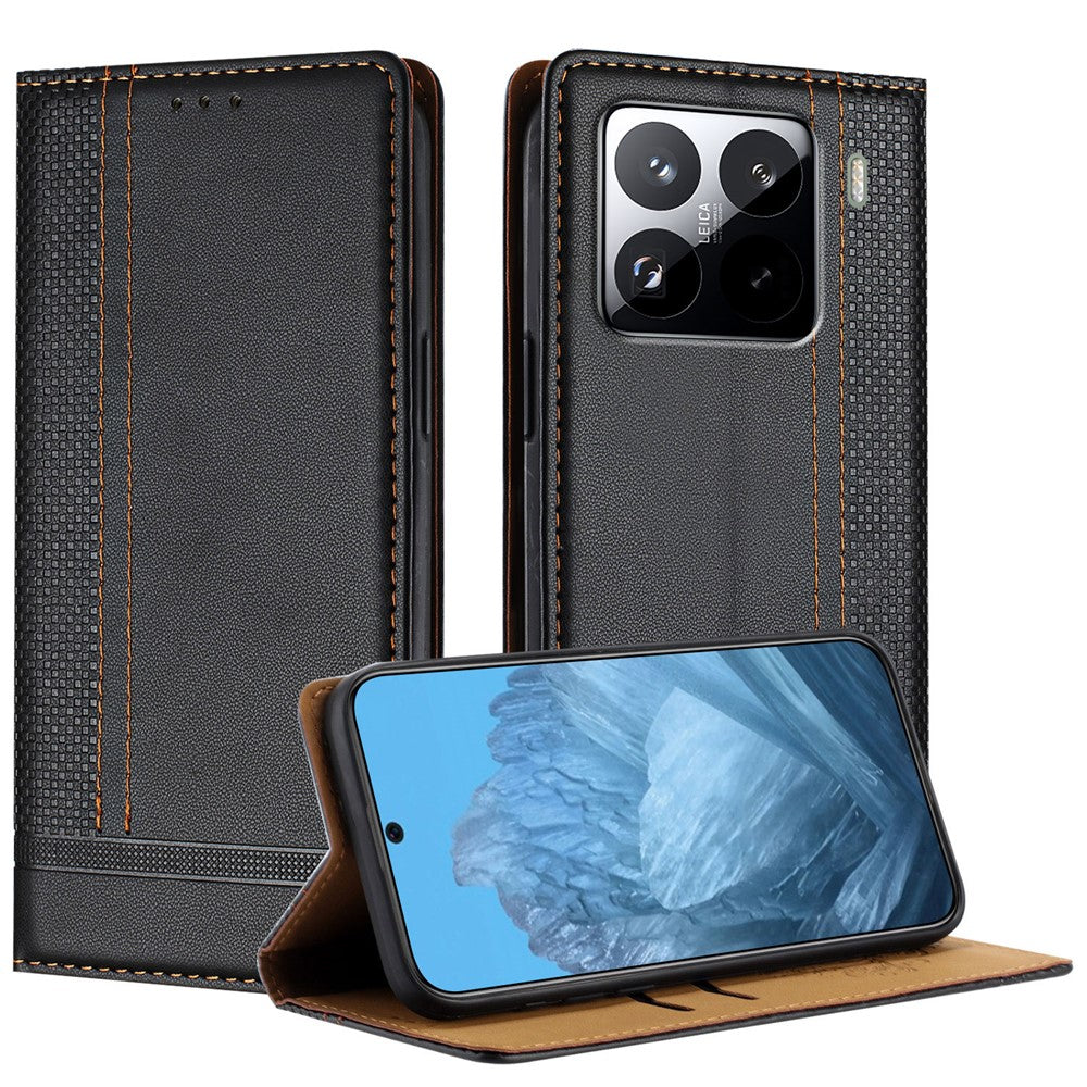For Xiaomi 15 Pro Case L-Shaped Grid Pattern Leather Stand Phone Cover with Card Slots