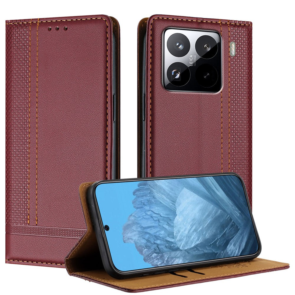 For Xiaomi 15 Pro Case L-Shaped Grid Pattern Leather Stand Phone Cover with Card Slots