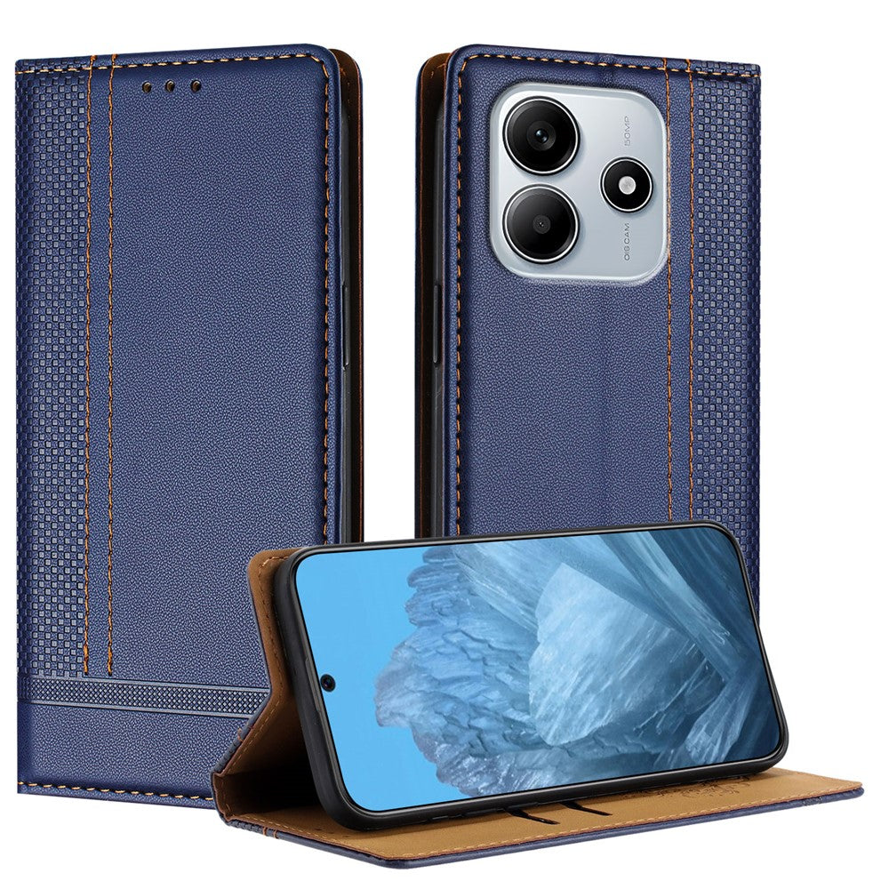 For Xiaomi Redmi Note 14 5G Case L-Shaped Grid Pattern Leather Stand Phone Cover with Card Slots