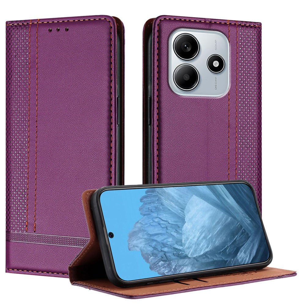 For Xiaomi Redmi Note 14 5G Case L-Shaped Grid Pattern Leather Stand Phone Cover with Card Slots